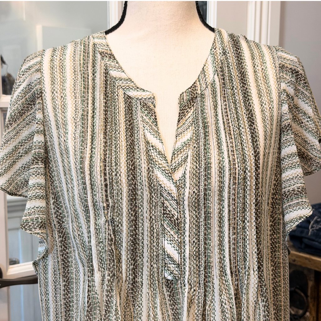 Liverpool Los Angeles Striped Boho Peasant Top Blouse Neutral Flutter Sleeve Xl — image 2 of 8